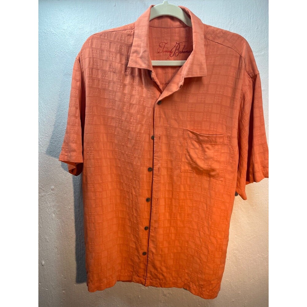 Tommy Bahama Relax Mens orange 100% Silk Button Down Shirt Sz L